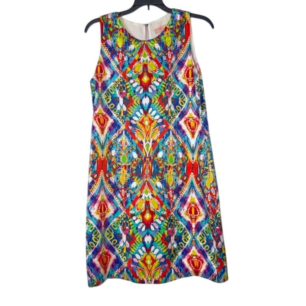 Nell Four Silk A-Line Dress Women’s Size 4 Sleeveless Multicolor Round Neck